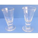 Two large and heavy 19th century clear-glass drinking glasses of conical form: each with unusual '