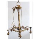 A large and fine gilt-metal mounted five-light ceiling-hanging candelabra, the elaborate oriental