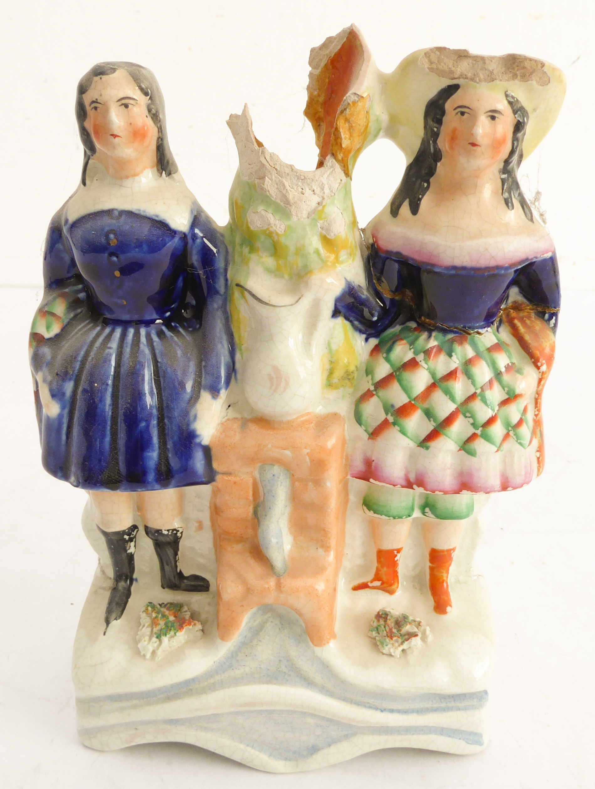 Nine 19th century hand-decorated flatback figures to include musicians, seafood sellers, a spill - Image 6 of 11