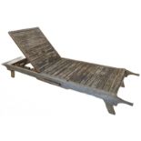 An adjustable teak garden lounger in steamer style (approx. 240cm including handles x 76cm)