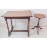A reproduction style oak occasional table of rectangular form and with carved frieze: gun barrel