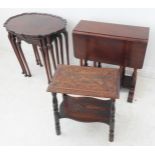 A small mahogany Sutherland style table with drop leaves and turned uprights, a mid 20th century