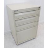 A modern Bisley filing cabinet, three shallow over one single lower drawer (47cm wide x 47cm deep