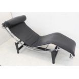 An LC 4 lounger after Bauhaus classic design in 1928 by Le Corbusier (modern copy), black leather