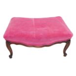 A 19th century style (good modern reproduction) stained-wood stool: concave-sided, pink-velour