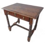 A good late 17th century style (reproduction) solid oak side table: the thumbnail moulded slightly
