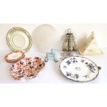 A selection of ceramics and glassware to include: a Stilton dish with cover; a chandelier for