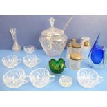 A selection of glassware to include a hand-cut punch bowl with cover, six matching hand-cut cups and