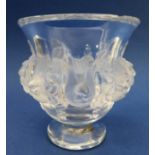 A modern Lalique crystal campana-style vase: decorated in high relief with a band of alternating