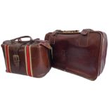 Two brown-leather travelling cases; suitcase with silk-effect lining, combination lock and marked