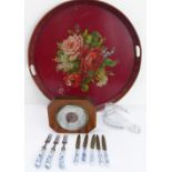 An assortment of items to include: a large circular two-handled late 19th/early 20th century Tole-