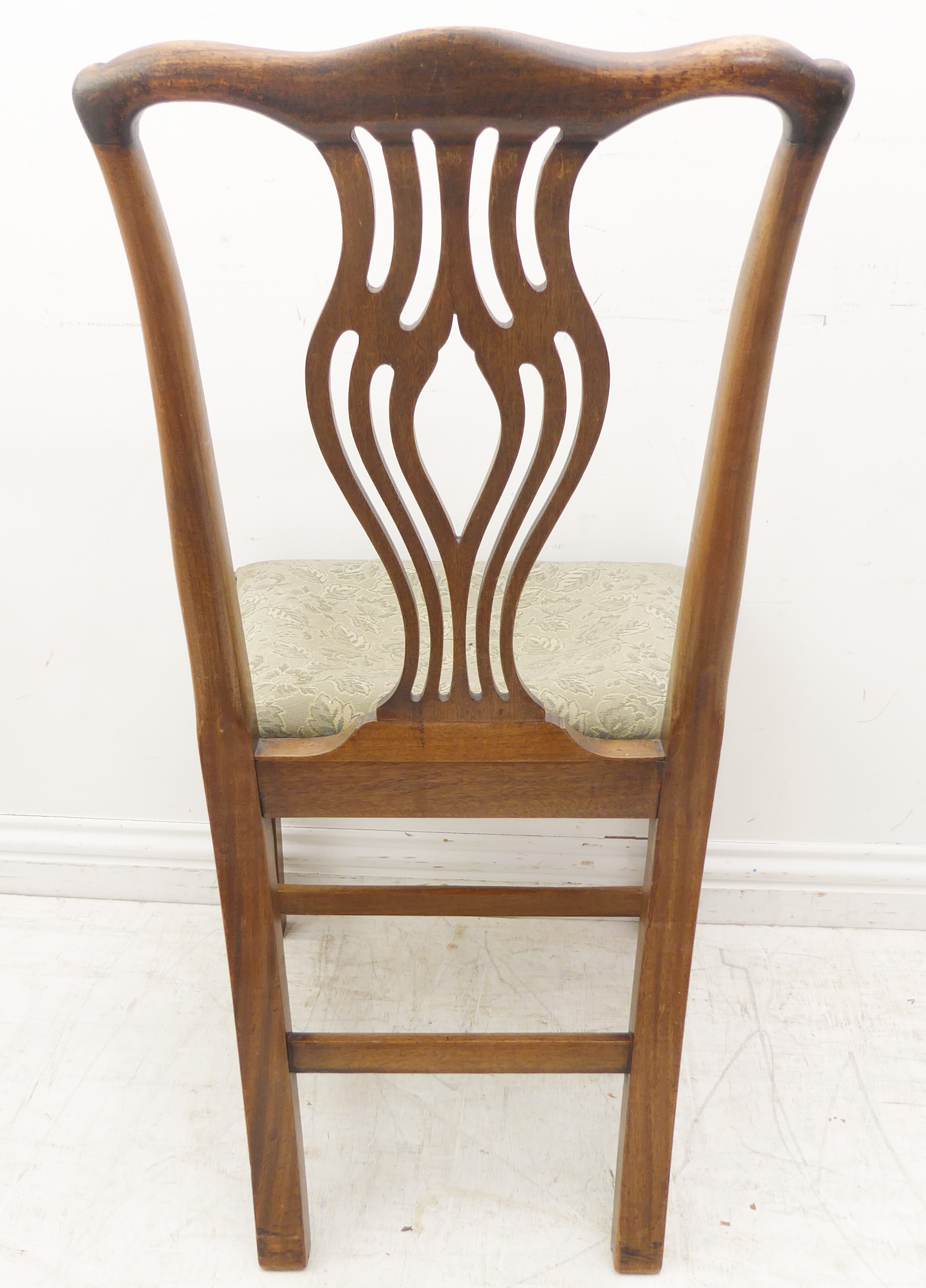 A pair of 18th century style (later) mahogany salon chairs; each with shaped top rail carved with - Image 4 of 7