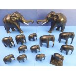 A collection of 14 various African and Indian carved ebony ornamental elephants