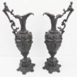 A large and heavy pair of late 19th century Italian Renaissance-style ewers; of good patination (