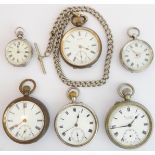 Two silver-cased lady's fob watches (Swiss silver marks); a silver-cased gentleman's pocket watch,