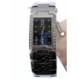 A lady's heavy stainless-steel-cased Versace wristwatch: the black vertical rectangle dial signed