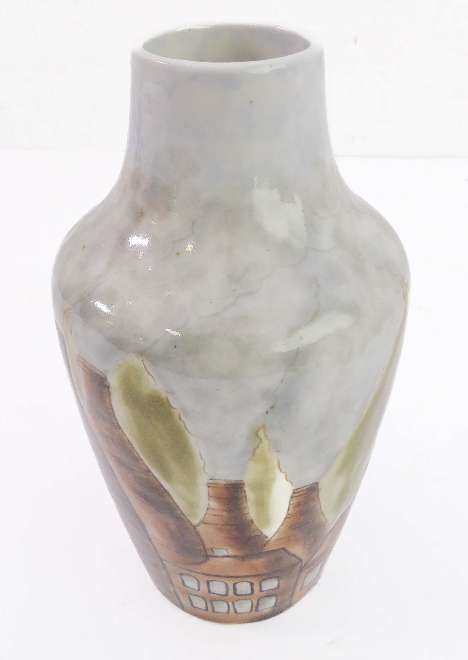 An unusual Cobridge stoneware vase hand-decorated with varying sized pottery kilns, impressed - Image 4 of 6