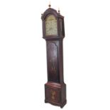 A George III period painted mahogany eight-day longcase clock: the 12 inch painted broken-arch