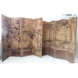 Two similar late 19th century folding room screens: the taller three-fold screen decorated with