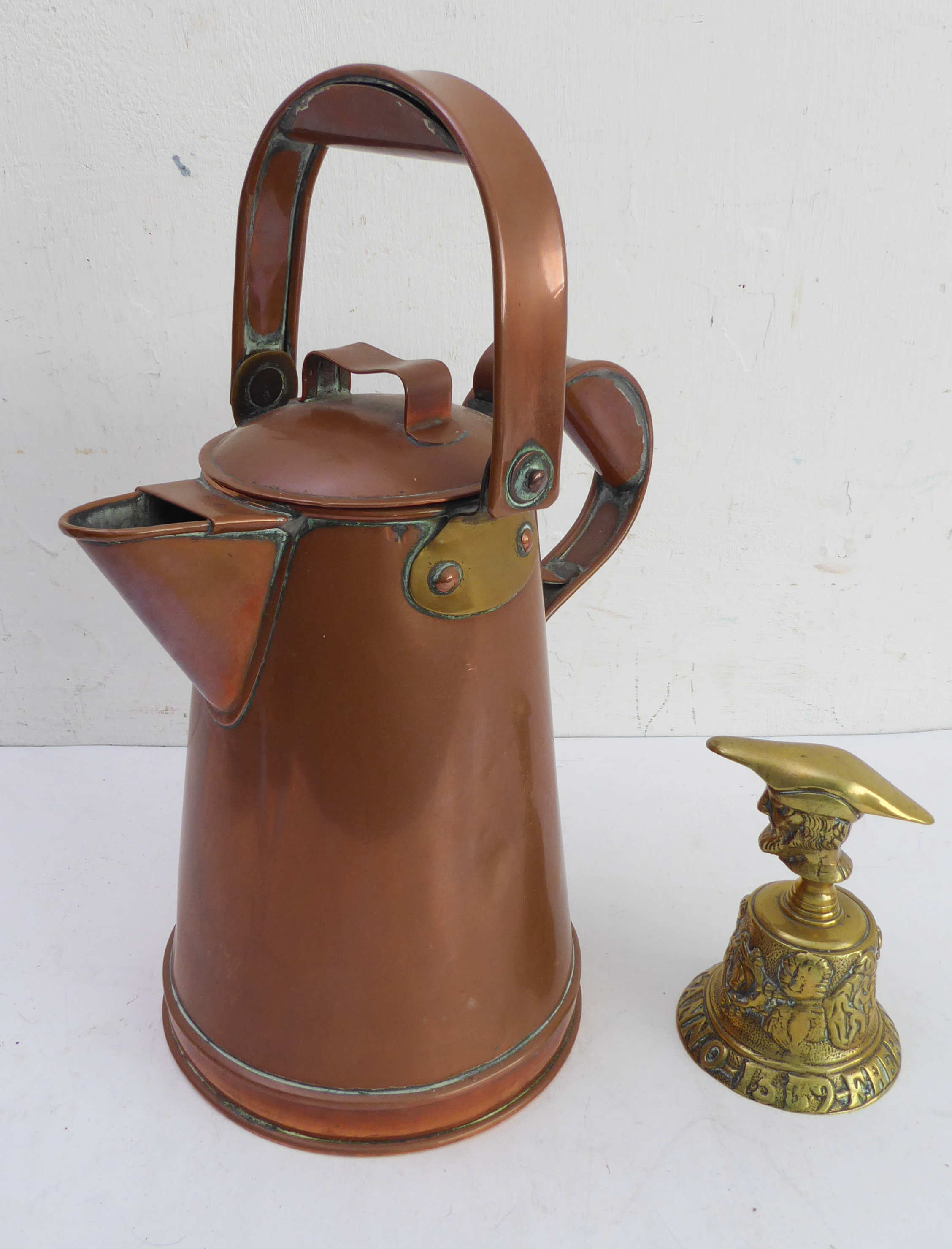 An interesting assortment to include: two three-legged brass skillets (12.5 and 17.5 cm in - Image 8 of 11