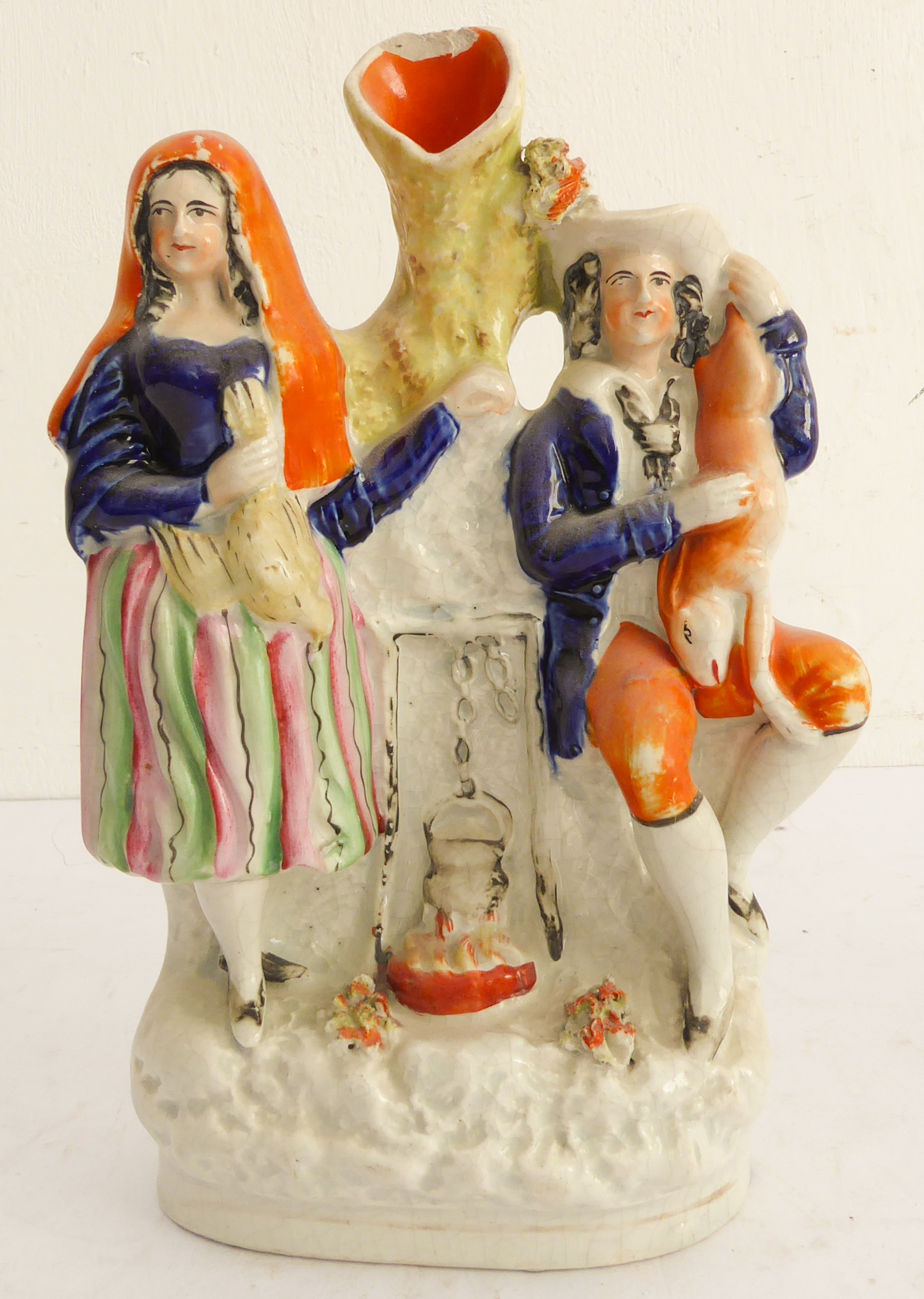 Nine 19th century hand-decorated flatback figures to include musicians, seafood sellers, a spill - Image 4 of 11