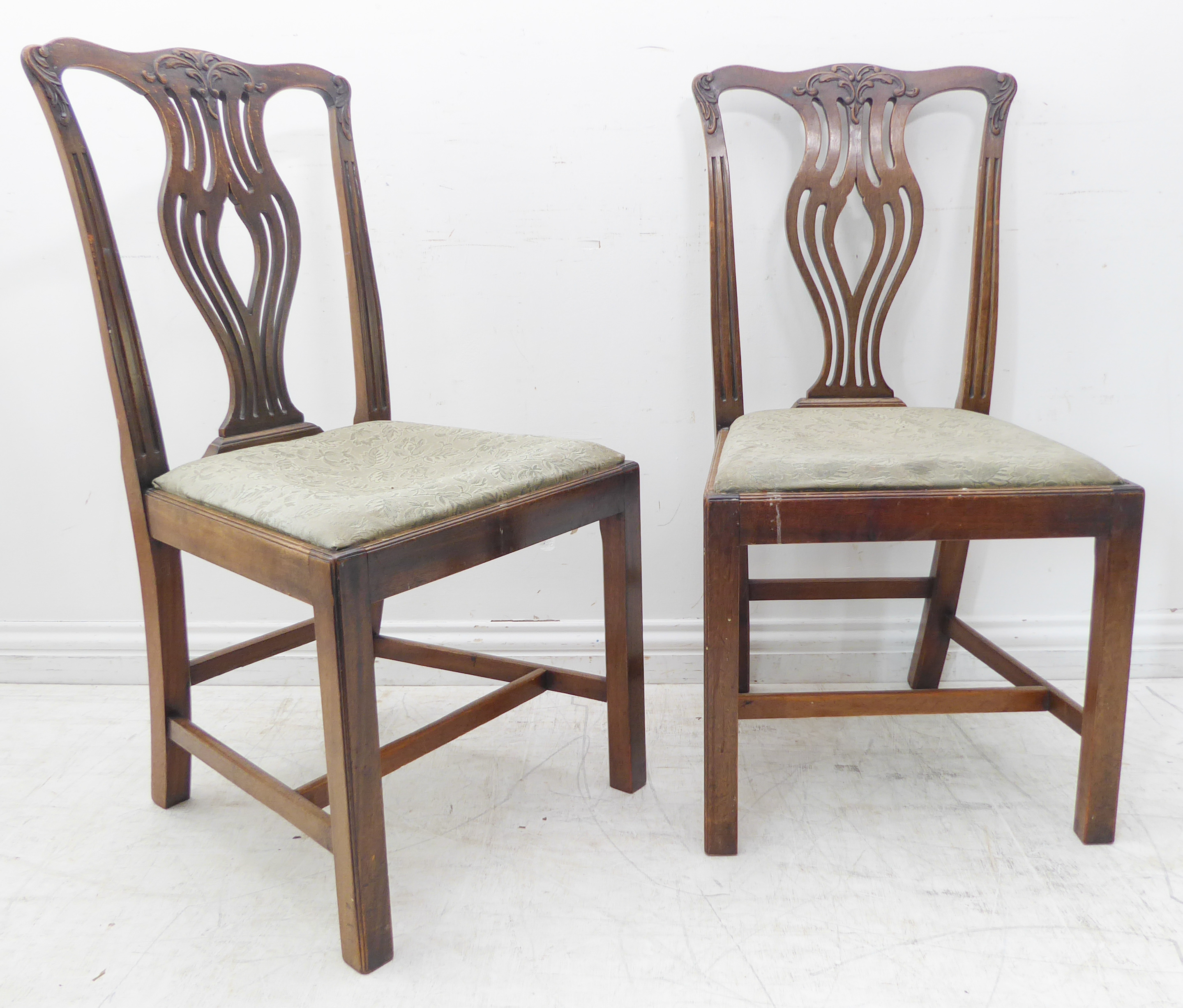 A pair of 18th century style (later) mahogany salon chairs; each with shaped top rail carved with - Image 2 of 7