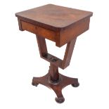 An early Victorian rosewood worktable: marquetry/penwork top above single full-width drawer (minus