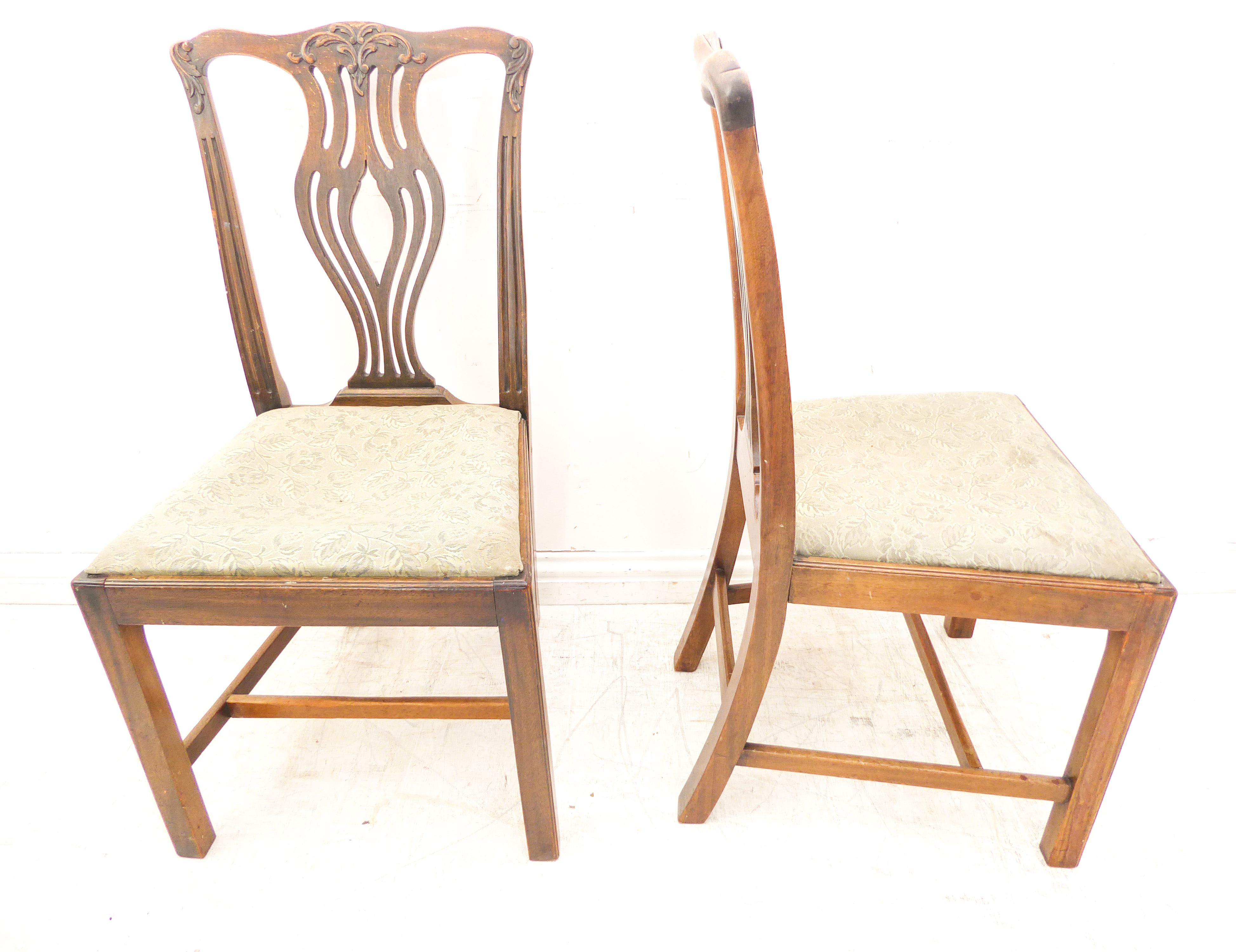 A pair of 18th century style (later) mahogany salon chairs; each with shaped top rail carved with - Image 5 of 7