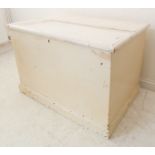 A large white-painted (later) pine trunk: the lid with strap hinges above original lock and