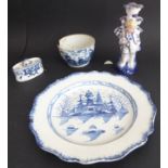 A group of four comprising: a late 18th / early 19th century English pearlware plate; a Chinese bowl