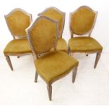 A set of four silver painted Hepplewhite-style salon chairs: shaped back, over stuffed seat and