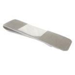 A silver money clip, the front with 'brushed' appearance above and below a central rectangular
