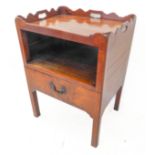 An 18th century mahogany step commode (minus tambour front); tray top style gallery above pull-out