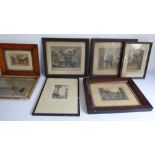 Seven framed and glazed prints and engravings: a pair in their original Hogarth frames, 'Hodges