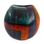 A Poole Pottery studioware vase of squat ovoid form; orange, turquoise, cobalt-blue and red