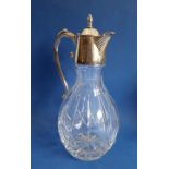 A 19th century style (later) silver-plate-mounted baluster-shaped cut-glass claret jug