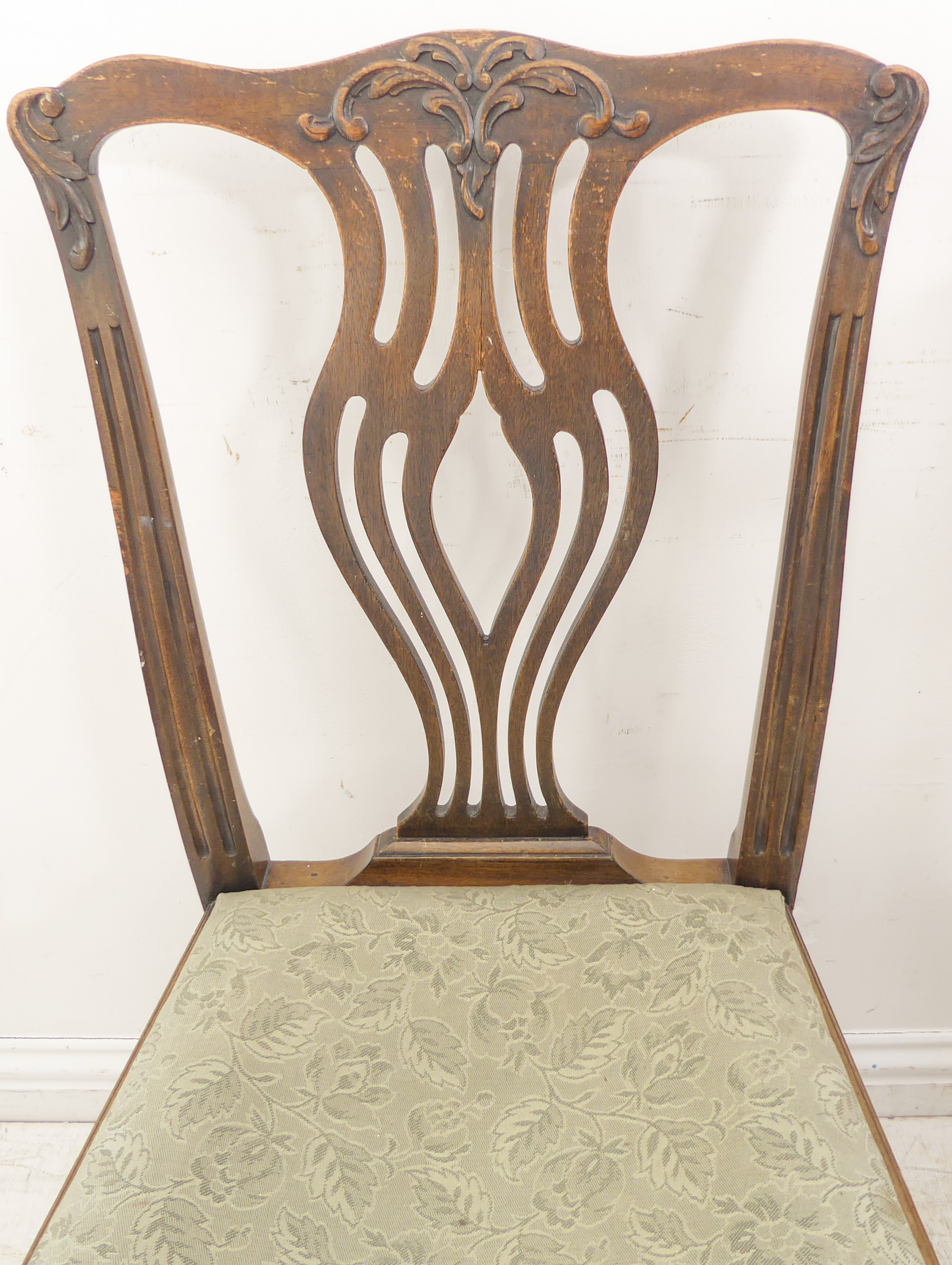 A pair of 18th century style (later) mahogany salon chairs; each with shaped top rail carved with - Image 6 of 7