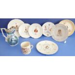 Edward VII commemorative ware comprising a jug, 7 plates, a cup and saucer and a mug: a J. & M.P.