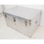 A large silver-coloured storage/travelling trunk (97cm wide x 63cm deep x 56cm high)