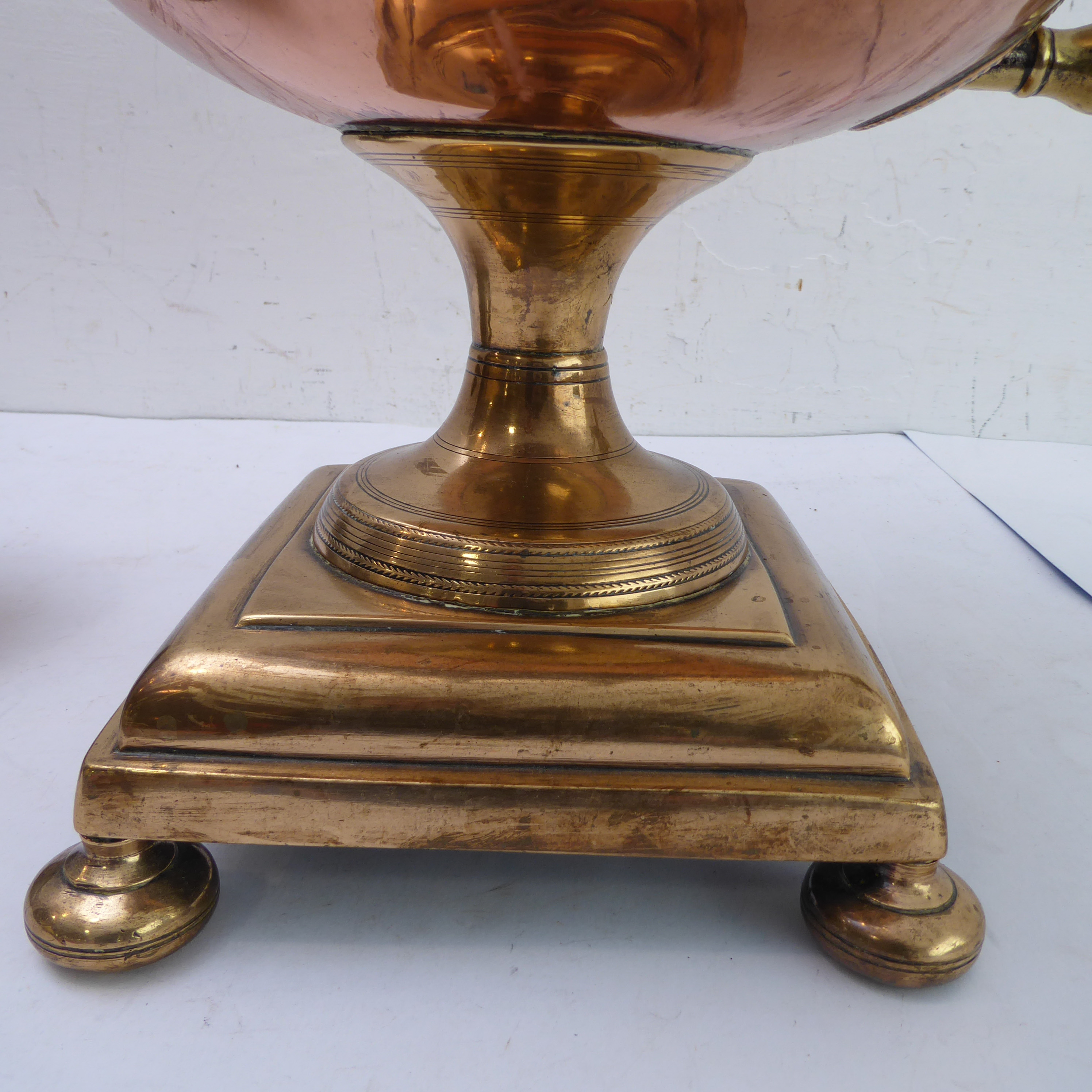 A large and impressive 19th century brass-mounted copper samovar; the circular lid lifting to reveal - Image 6 of 6