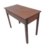 A George II period mahogany side table: overhanging top above a right-hand end-drawer and raised