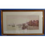 A gilt framed and glazed early 20th century watercolour, dockside study with various boast and