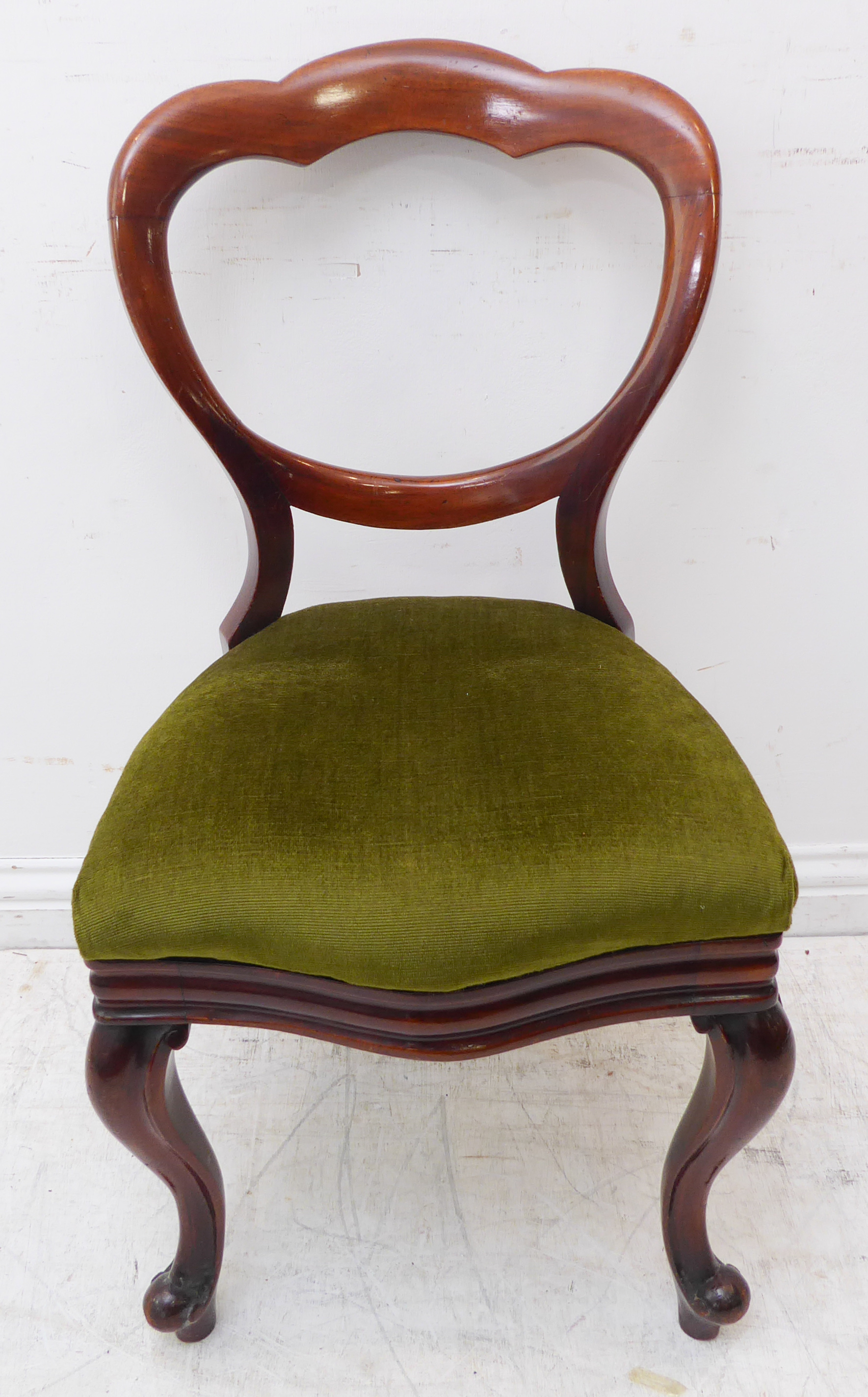 A harlequin set of eight mid-19th century mahogany balloon-back chairs: six with drop-in green - Image 2 of 9