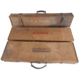 Three canvas and leather gun cases: 31", 32" and 34" external lengths, one with Army & Navy label.