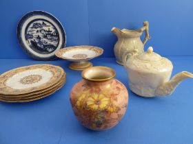A selection of nine ceramics comprising: a 19th century Copeland dessert tazza; four Copeland