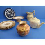 A selection of nine ceramics comprising: a 19th century Copeland dessert tazza; four Copeland