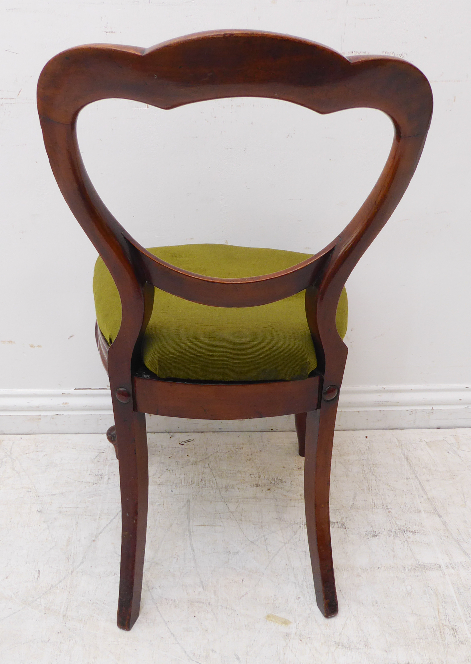 A harlequin set of eight mid-19th century mahogany balloon-back chairs: six with drop-in green - Image 4 of 9