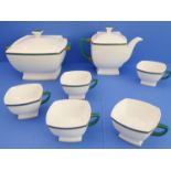 J.L. Coquet (Limoges) Prélude 'Emeraude' tableware comprising a tureen (24.5 cm wide), a teapot (