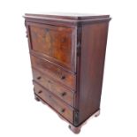 A mid-19th century continental figured walnut secrétaire chest: the moulded top above a single