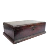 An 18th century oak box: good colour and patination, moulded lid above exposed dovetails, short